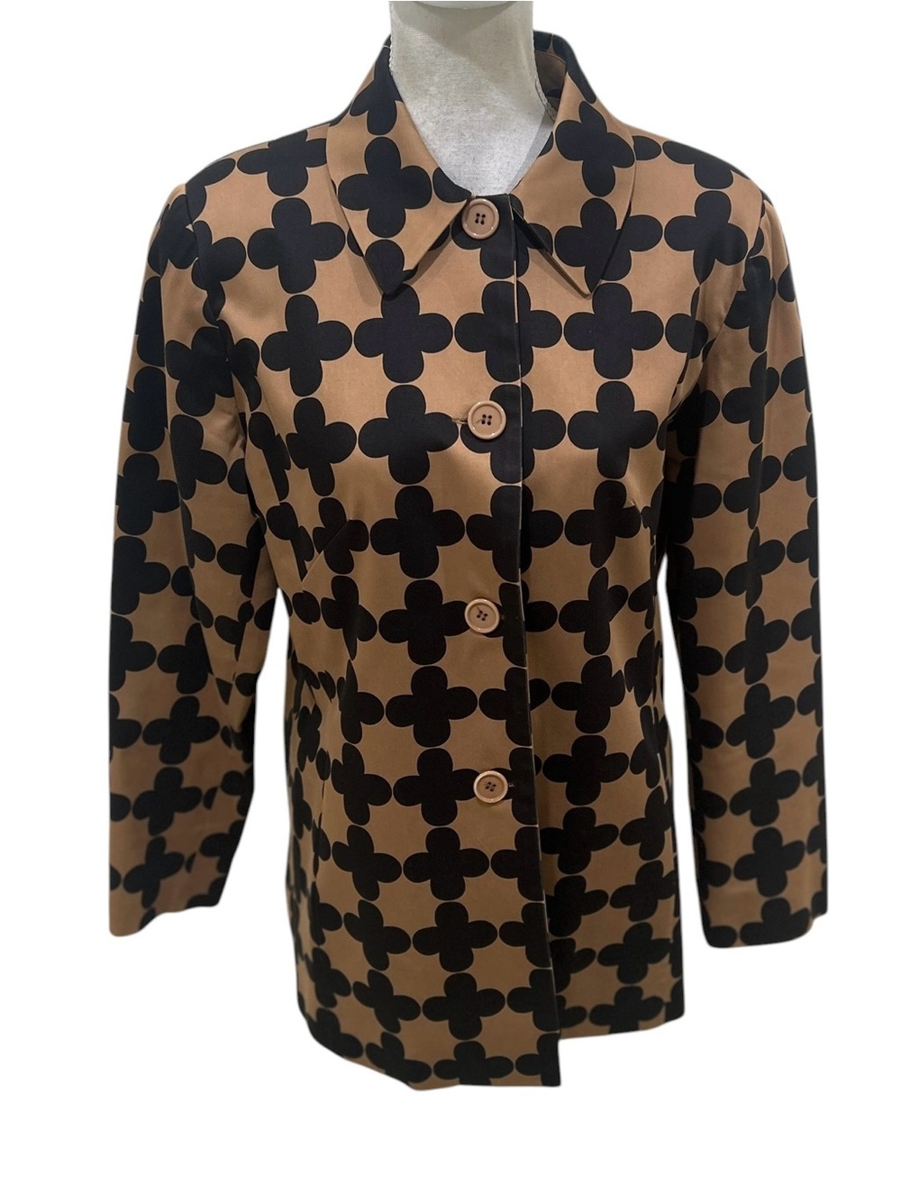 Skirtin Around new Canaan tan & Black Graphic Button-Front lined Jacket size 14